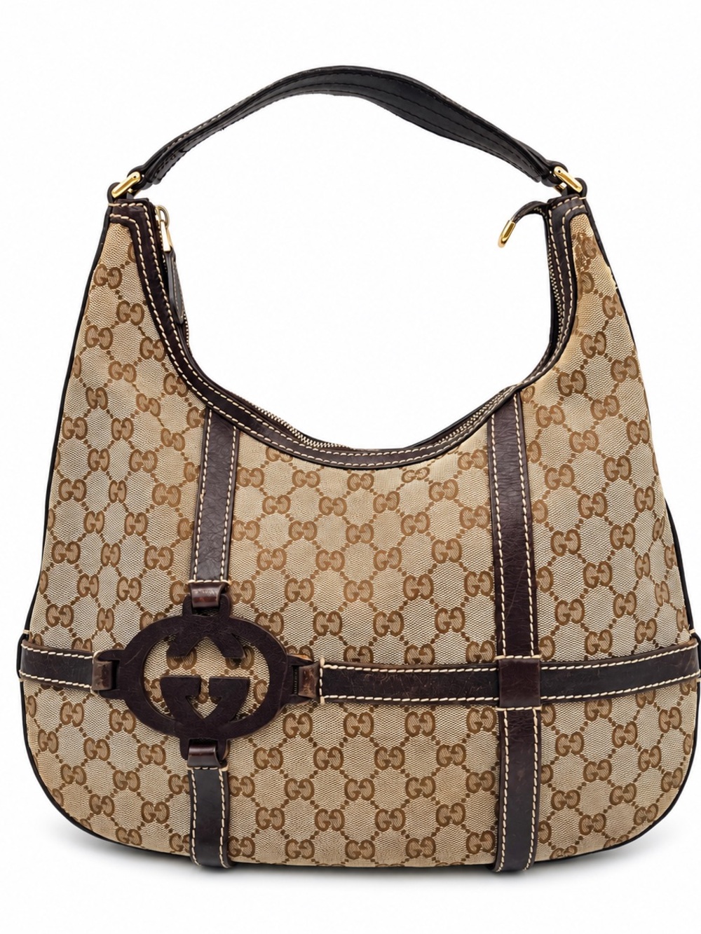 Gucci GG Canvas Biege & Brown Interlocking G Shoulder Hobo Bag